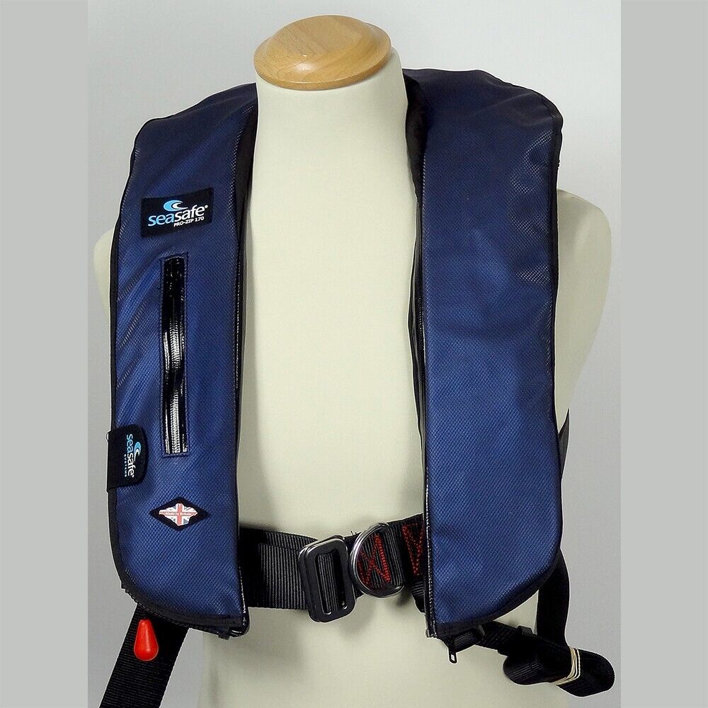 Inflatable 150N Life Jacket with Blue Carbon Fibre Style Cover