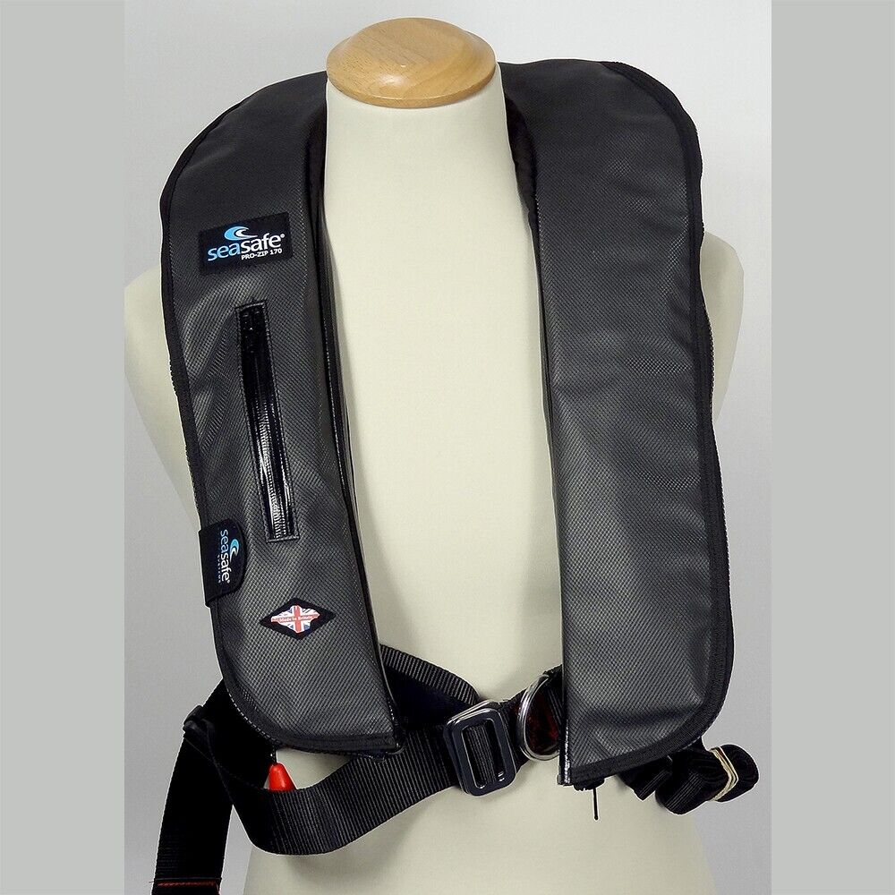 Inflatable Auto 150N Life Jacket with Black Carbon Fibre Style Cover