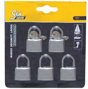 Set of 5 Padlocks,SeaLock, 30mm, w/ joint key